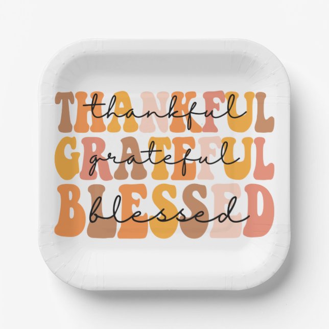 Thankful Grateful Blessed Paper Plates (Front)