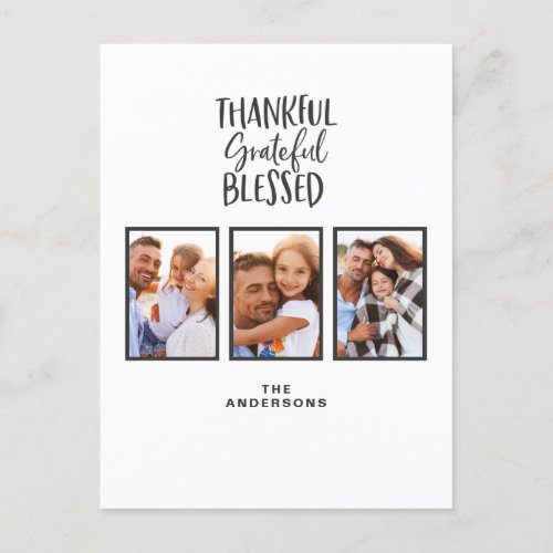 Thankful grateful blessed photo thanksgiving  faux postcard