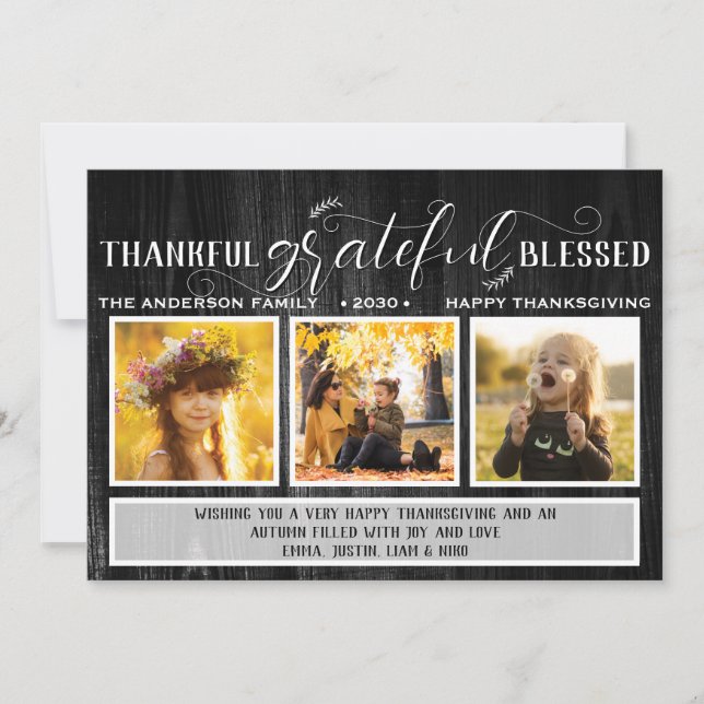 Thankful Grateful Blessed Photo Thanksgiving Holid Holiday Card (Front)