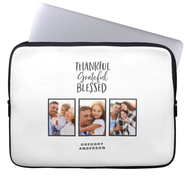 Thankful grateful blessed photo thanksgiving  laptop sleeve (Front)
