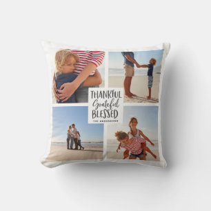 Thankful grateful blessed photo thanksgiving throw pillow