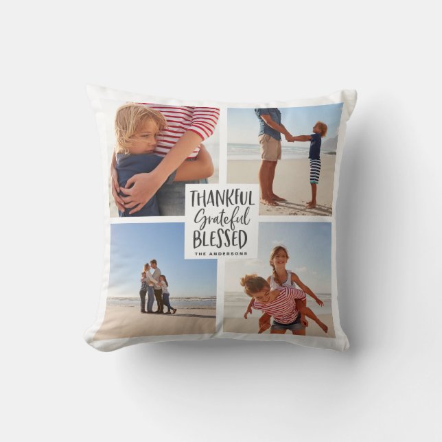 Thankful grateful blessed photo thanksgiving throw pillow (Front)