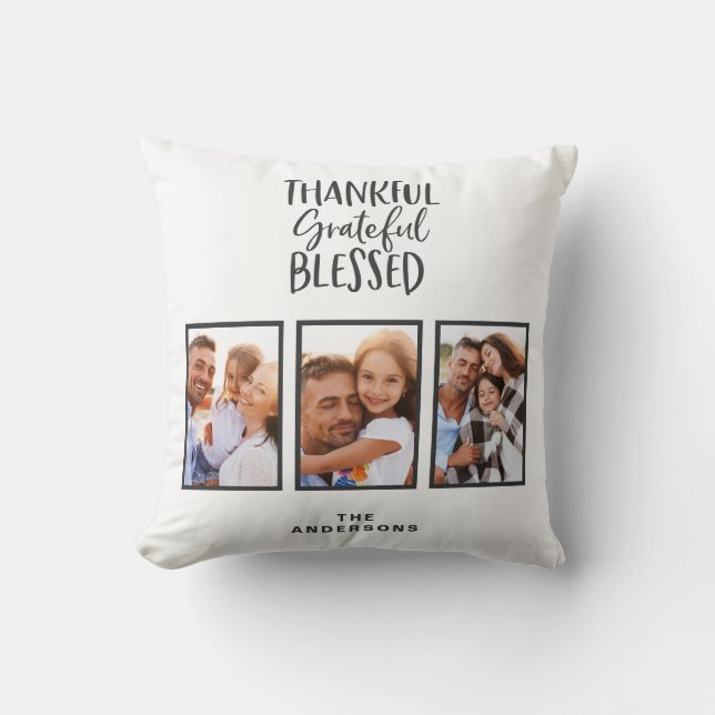 Thankful grateful blessed photo thanksgiving throw pillow (Front)