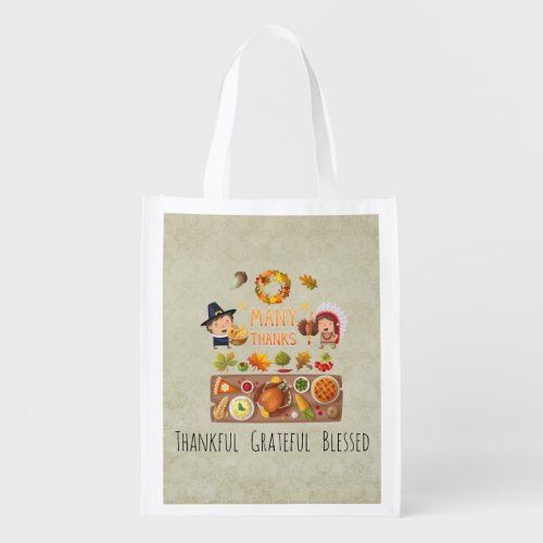 Thankful Grateful Blessed Pilgrim And Native Grocery Bag