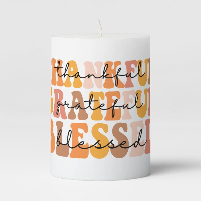 Thankful Grateful Blessed Pillar Candle (Front)