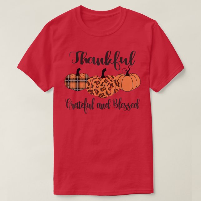 Thankful Grateful Blessed Plaid Leopard Pumpkin Th T-Shirt (Design Front)