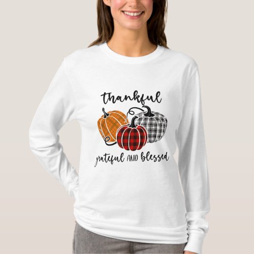 Thankful Grateful Blessed Plaid Thanksgiving Men W T_Shirt