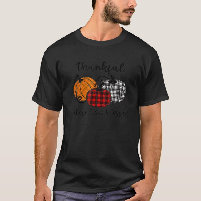 Thankful Grateful Blessed Plaid Thanksgiving Men W T-Shirt (Front)
