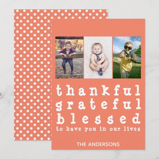 Thankful Grateful Blessed Polka Dot Thanksgiving Invitation (Front/Back)