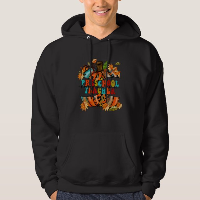 Thankful Grateful Blessed Preschool Teacher Autumn Hoodie (Front)