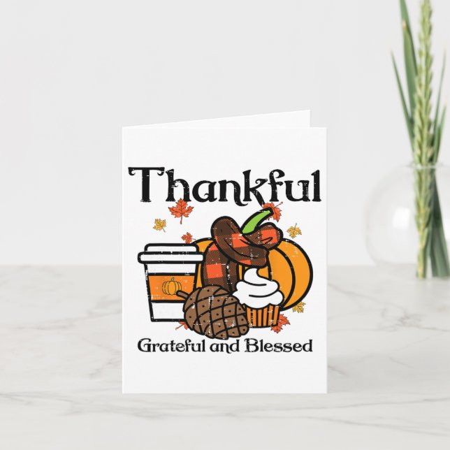 Thankful Grateful Blessed Pumpkin Coffee Thanksgiv Card (Front)