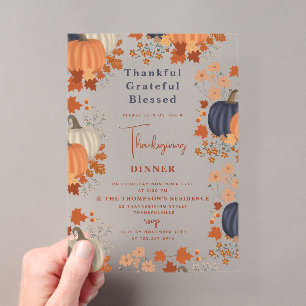Thankful Grateful Blessed Pumpkin Thanksgiving Acrylic Invitations