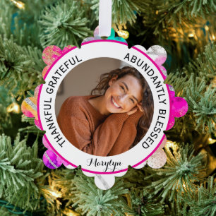 Thankful Grateful Blessed Quote photo Rainbow Ornament Card