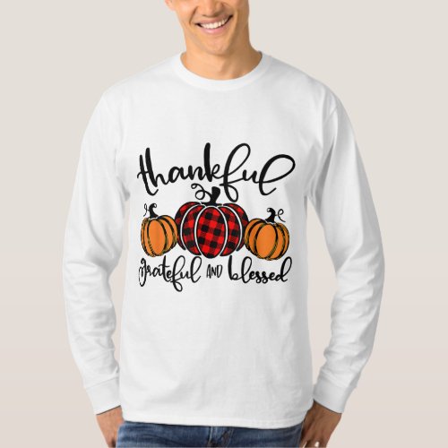 Thankful Grateful Blessed Red Plaid Pumpkin Thanks T_Shirt