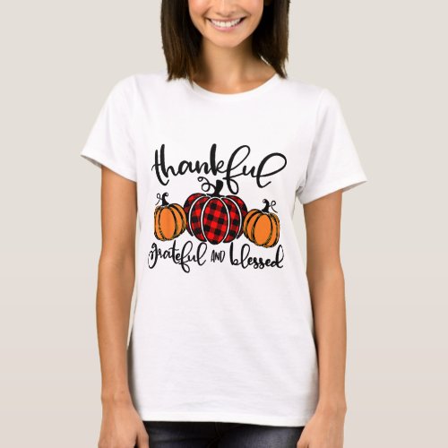 Thankful Grateful Blessed Red Plaid Pumpkin Thanks T_Shirt