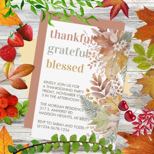 Thankful Grateful Blessed Rustic Thanksgiving  Invitation