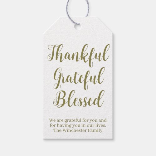 Thankful Grateful Blessed sage script holiday Gift Tags