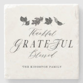 Thankful, Grateful, Blessed Script Fall Leaves Stone Coaster (Front)