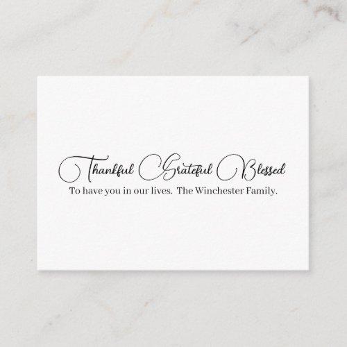 Thankful Grateful Blessed script Thanksgiving Enclosure Card