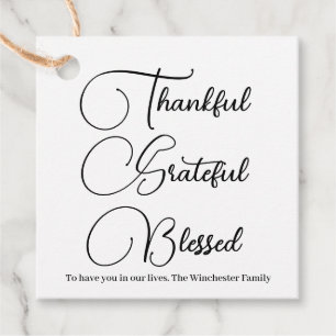 Thankful Grateful Blessed script Thanksgiving Favor Tags