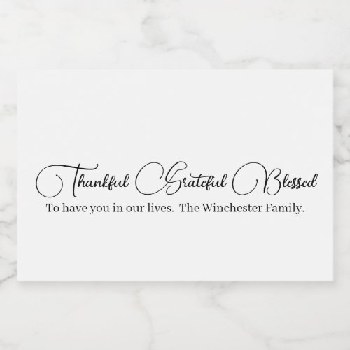 Thankful Grateful Blessed script Thanksgiving Food Label