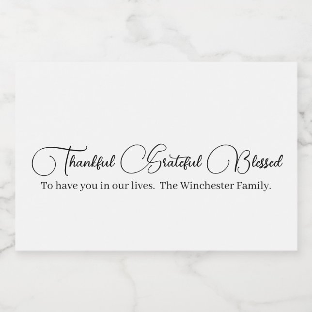 Thankful Grateful Blessed script Thanksgiving Food Label (Single Label)