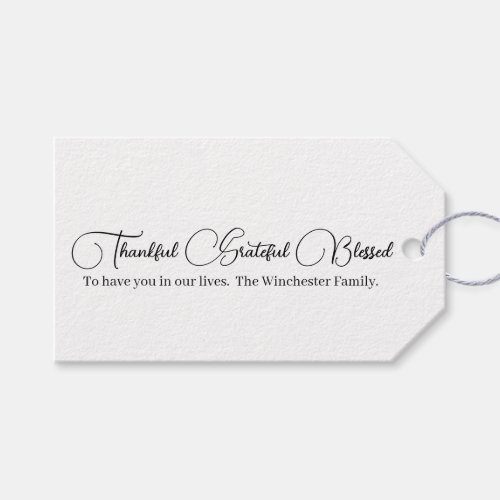 Thankful Grateful Blessed script Thanksgiving Gift Tags