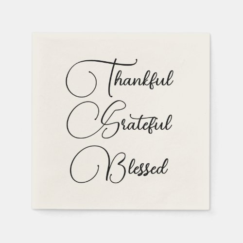 Thankful Grateful Blessed script Thanksgiving Napkins