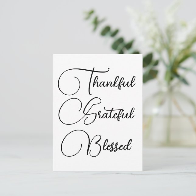 Thankful Grateful Blessed script Thanksgiving Postcard (Standing Front)
