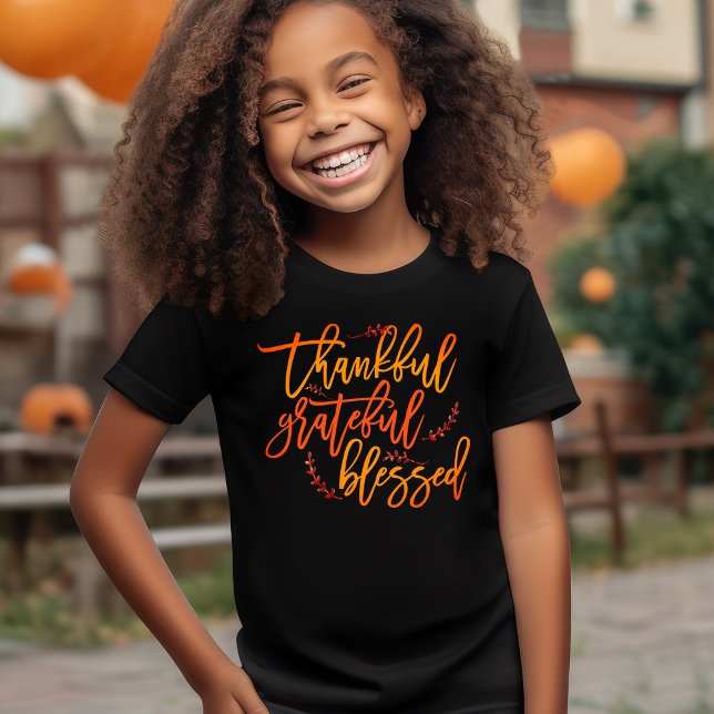 Thankful Grateful Blessed Script Thanksgiving  T-Shirt (Sizes for all the family)