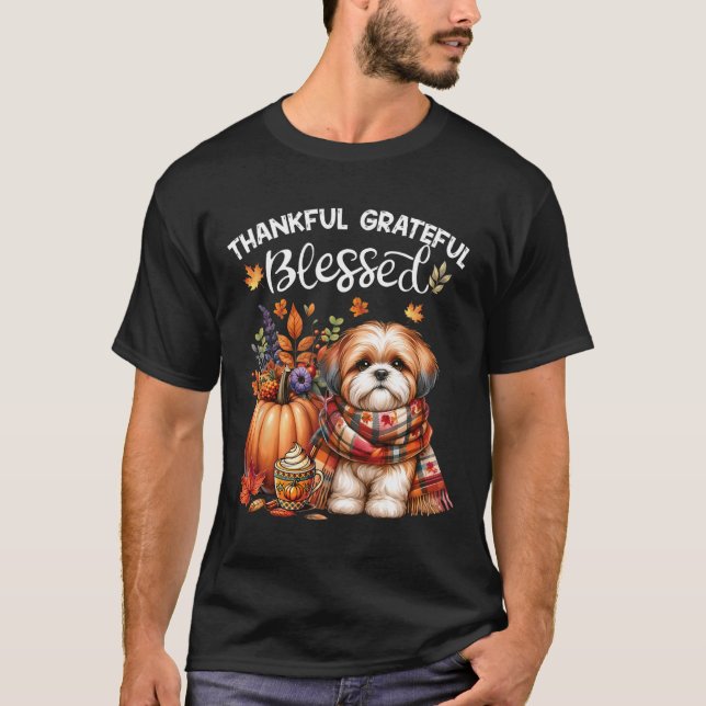 Thankful Grateful Blessed Shih Tzu Dog Fall Y'all  T-Shirt (Front)