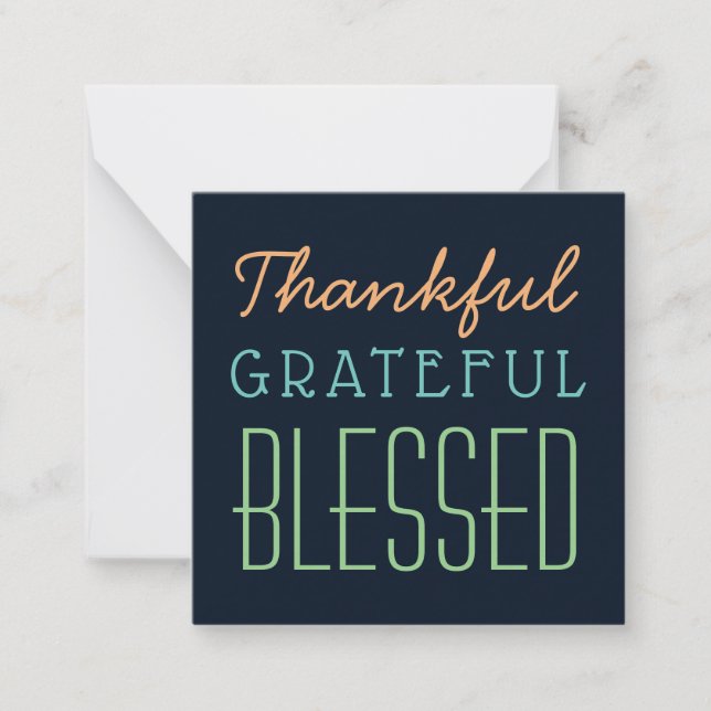 Thankful Grateful Blessed Simple Thank You Note Card (Front)