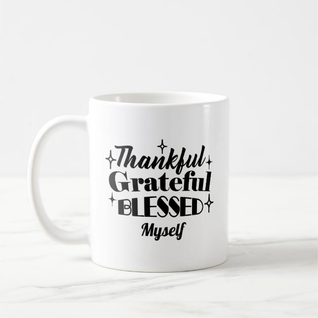 Thankful, Grateful, Blessed Sparkling Thanksgiving Coffee Mug (Left)