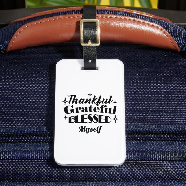 Thankful, Grateful, Blessed Sparkling Thanksgiving Luggage Tag (Front Insitu 2)