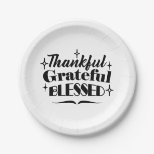 Thankful, Grateful, Blessed Sparkling Thanksgiving Paper Plates