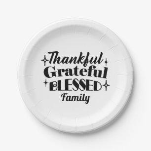 Thankful, Grateful, Blessed Sparkling Thanksgiving Paper Plates