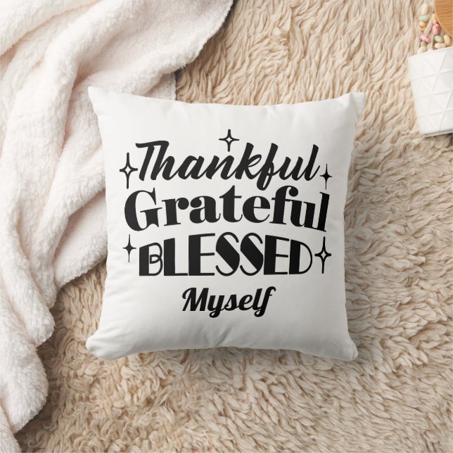 Thankful, Grateful, Blessed Sparkling Thanksgiving Throw Pillow (Blanket)