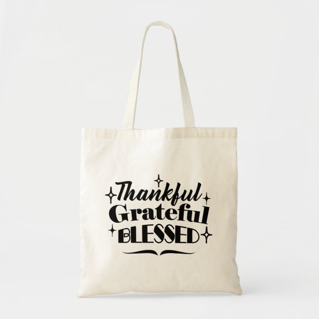 Thankful, Grateful, Blessed Sparkling Thanksgiving Tote Bag (Front)