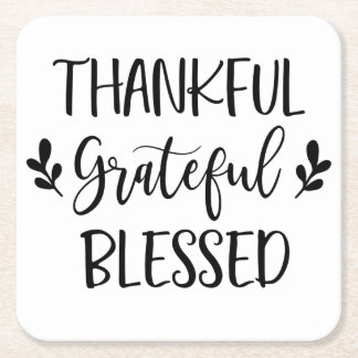 Thankful Grateful Blessed Square Paper Coaster