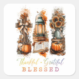 Thankful Grateful Blessed Square Sticker