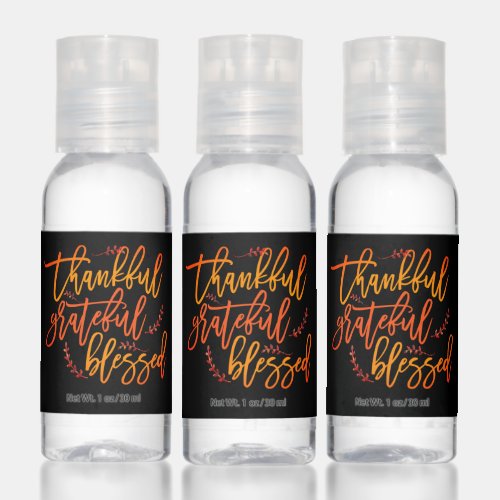 Thankful Grateful Blessed Text Thanksgiving Favor Hand Sanitizer