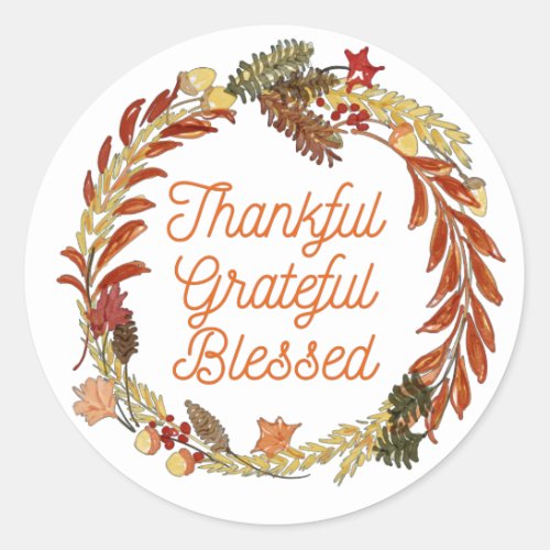 Thankful Grateful Blessed Thanksgiving Classic Rou Classic Round Sticker