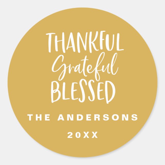 Thankful, grateful, blessed thanksgiving classic round sticker (Front)