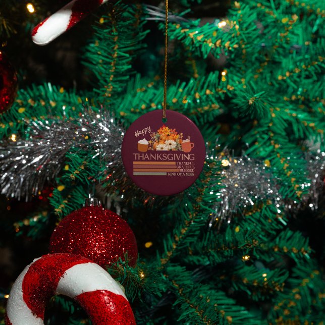 Thankful Grateful Blessed-Thanksgiving Design  Ceramic Ornament (Creator Uploaded)