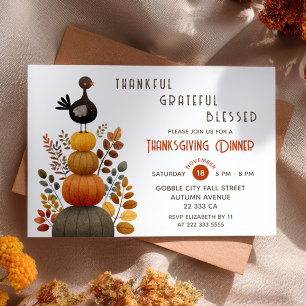 Thankful Grateful Blessed Thanksgiving Dinner Invitation