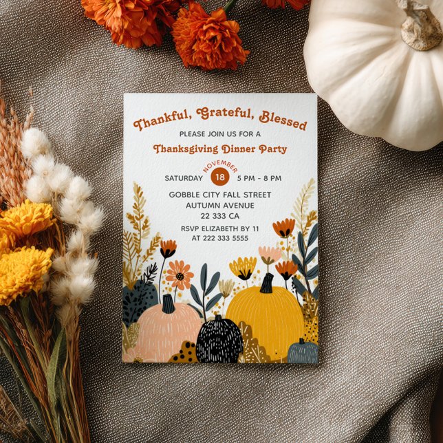 Thankful Grateful Blessed Thanksgiving Dinner  Invitation (Creator Uploaded)