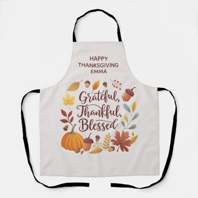 Thankful Grateful Blessed Thanksgiving Fall Apron (Front)