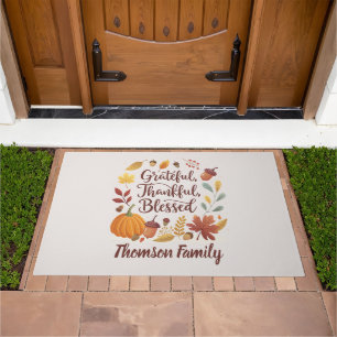 Thankful Grateful Blessed Thanksgiving Fall Doormat