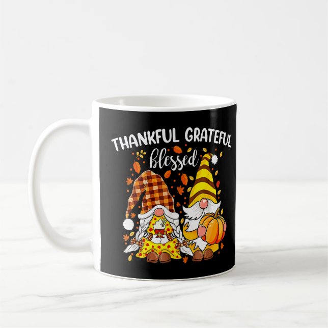 Thankful Grateful Blessed Thanksgiving Fall Gnomes Coffee Mug (Left)