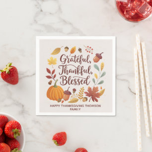 Thankful Grateful Blessed Thanksgiving Fall Napkins